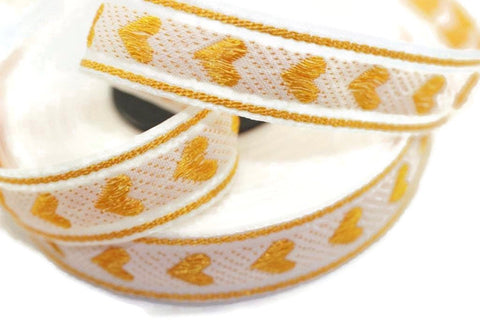 16 mm Orange Heart emboried Jacquard ribbon (0.62 inches, Decorative Craft Ribbon, Sewing, Jacquard ribbon, Trim, ribbons, Heart ribbon, HRT