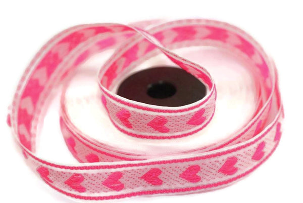 16 mm Neon Pink Heart emboried Jacquard ribbon (0.62 inches, Decorative Craft Ribbon, Sewing, Jacquard ribbon, Trim, Heart ribbons, HRT