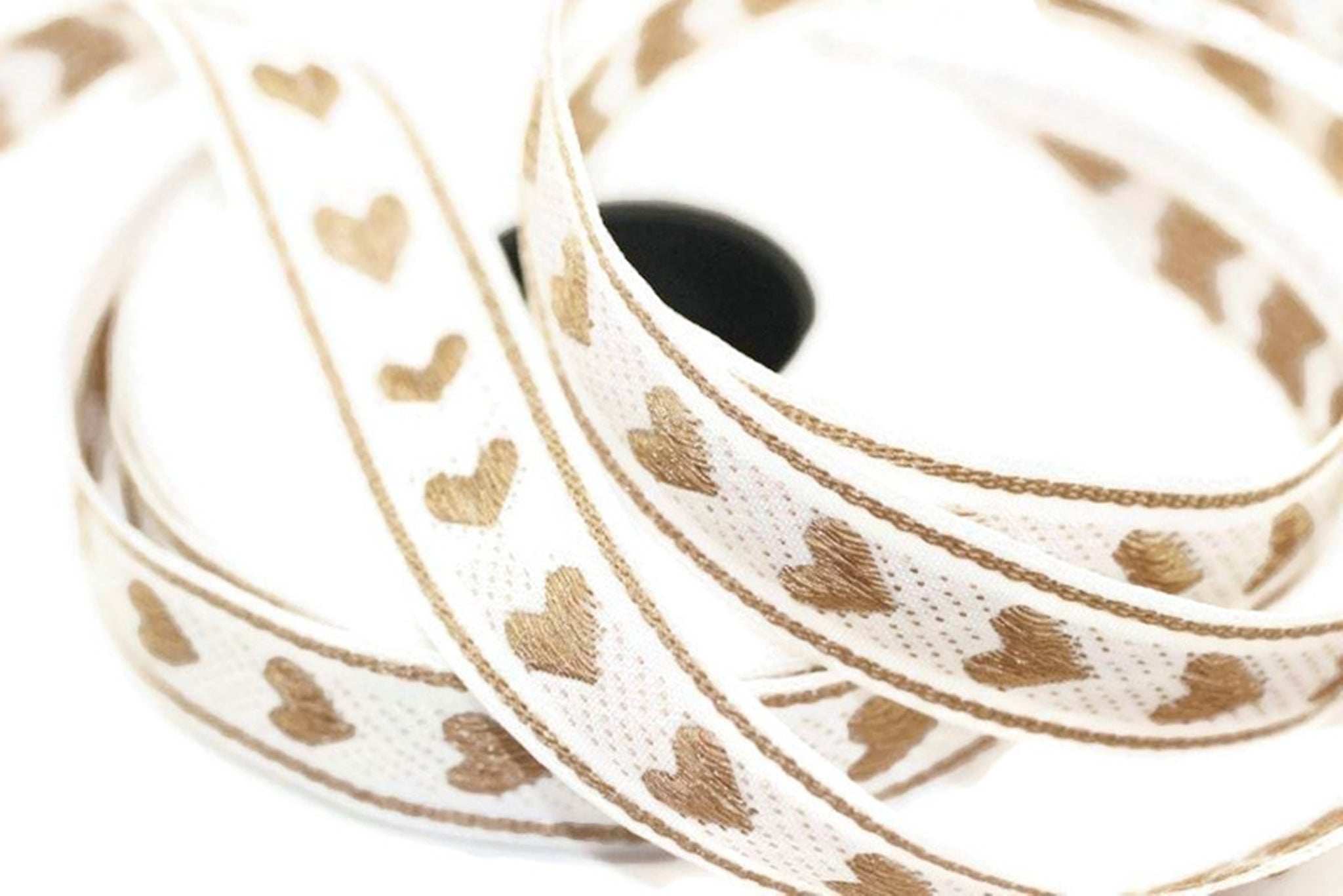 16 mm Brown Heart emboried Jacquard trim (0.62 inches, Decorative Craft Ribbon, Sewing, Jacquard ribbons, Trim, ribbons, Heart ribbon, HRT