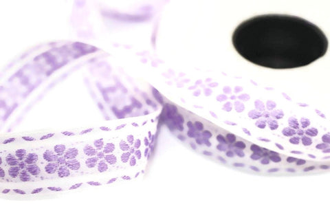 16 mm Purple Floral emboried Jacquard ribbon (0.62 inches, Decorative Craft Ribbon, Sewing, Jacquard trim, Trim, ribbons, Flarol ribbon, FLW
