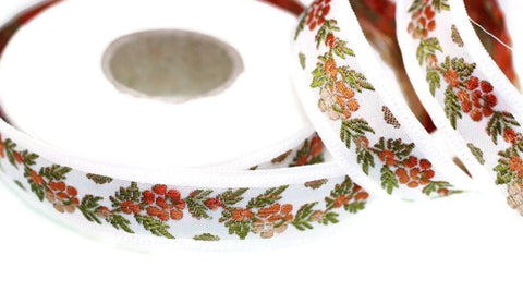 35 mm White Front Orange Floral Jacquard ribbon (1.37 inches), Jacquard trim, Balkans Decorative Ribbon, Sewing Trim, Collar Trim, 35011