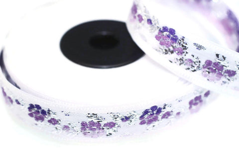 16 mm White Front Purple-Silver Floral Jacquard ribbon (0.62 inch, jacquard trim, Balkans Decorative Ribbon, Sewing trim, collar trim, 16011