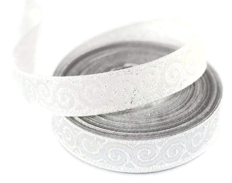 22 mm Silver Jacquard ribbons (0.86 inches, elegance Jacquard trim, Sewing trim, woven ribbons, dog collars, embroidered ribbon, 22061