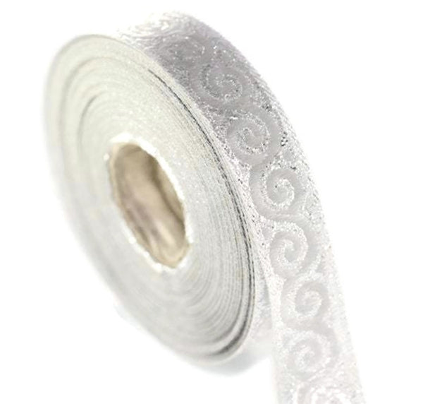 22 mm Silver Jacquard ribbons (0.86 inches, elegance Jacquard trim, Sewing trim, woven ribbons, dog collars, embroidered ribbon, 22061