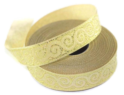 22 mm Golden Jacquard ribbons (0.86 inches, Elegance Jacquard trim, Sewing trim, woven ribbons, dog collars, decorative ribbon, 22061