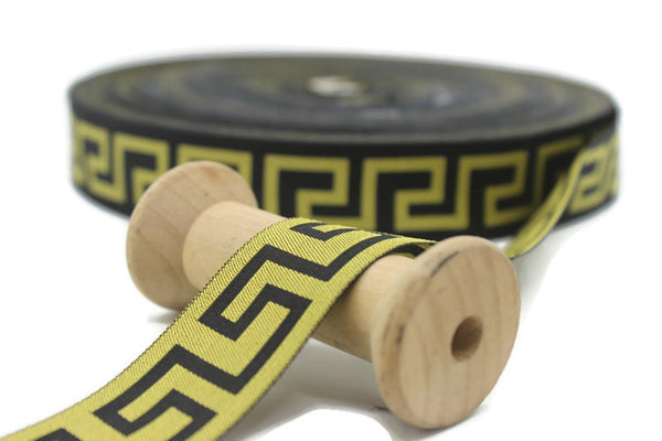 28mm Greek key black and gold ribbon trim sold by the yard, Greek Key Tape Trim, Geometric Border, Ribbon by the yard