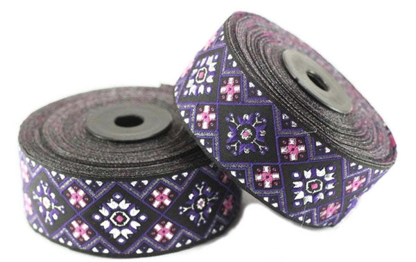 35 mm Purple Geometric Ribbon, (1.37 inches, Geometric trim, jacquard trim, craft supplies, vintage trim, Brocade Ribbon, 35975