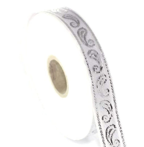 25 mm White&Silver Drop emboried Jacquard ribbons (0.98 inches, Jacquard trim, Sewing, Jacquard ribbons, cheap ribbons, collars supply