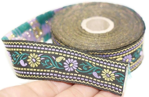 50 mm Purple/ Black Floral Jacquard trim (1.96 inches), vintage Ribbon, Craft Ribbon, Floral Jacquard Ribbon Trim, Ribbon by the yards