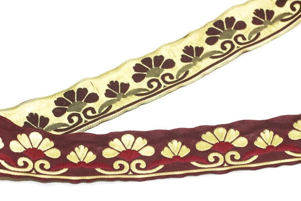 35 mm Gold&claret red Jacquard ribbons 1.37 inches, daisy Style Jacquard trim, Jacquard ribbons, ribbon trim, 35093