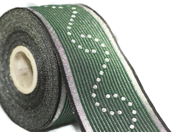 50 mm Green Snake Design Ribbon (1.96 inches),  Vintage Jacquard, Curved Pattern Ribbon, Sewing Trim, Jacquard Trim