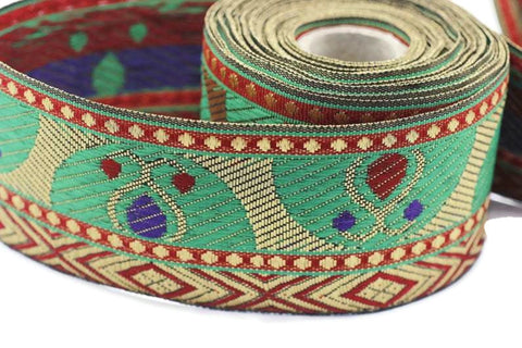 60 mm Green indian ribbon, woven ribbon, Brocade trim, (2.36 inches) Jacquard ribbon, vintage ribbon, indian trim, embroidered ribbon, INDW6
