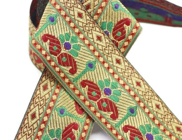60 mm Colorfull indian ribbon, woven ribbon, Brocade trim, 2.36inch, Sewing trim, Trimmings, indian trim, embroidered ribbon, INDW6