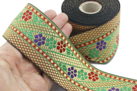 60 mm Colorfull indian ribbon, woven ribbon, Brocade trim, 2.36inch) Jacquard ribbon, vintage ribbon, indian trim, embroidered ribbon, INDW6