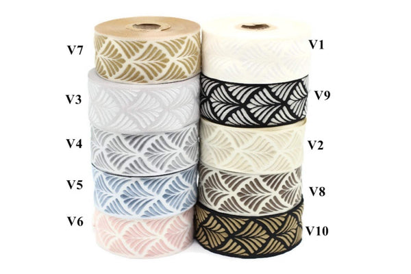 35 mm Seashell  1.37 (inch) | SeaShell Ribbon | Embroidered Woven Seashell Ribbon | Jacquard Ribbon | 35mm Wide | 35273