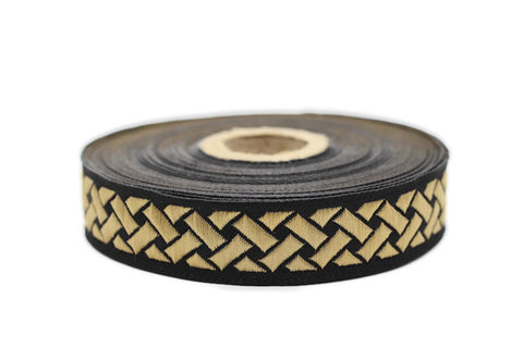 20mm Golden-Black Knot 0.78 (inch) | Jacquard Trim | Embroidered Woven Ribbon | Jacquard Ribbon | Sewing Trim | 20 mm Wide | 20274