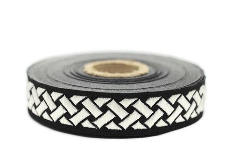 20mm Silver-Black Knot 0.78 (inch) | Jacquard Trim | Embroidered Woven Ribbon | Jacquard Ribbon | Sewing Trim | 20 mm Wide | 20274