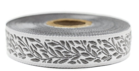 20mm Gray Leaf Tendril 0.78 (inch) | Jacquard Trim | Leaf Tendril Ribbon | Tendril Ribbon | Jacquard Ribbon | Sewing Trim | 20mm Wide |20270