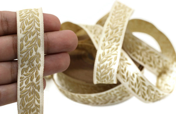 20mm Golden Leaf Tendril 0.78 (inch) | Jacquard Trim | Leaf Tendril Ribbon | Jacquard Ribbon | Sewing Trim | 20mm Wide |20270