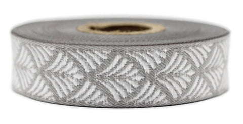 20 mm White-Gray Seashell 0.78 (inch) | SeaShell Ribbon | Embroidered Woven Seashell Ribbon | Jacquard Ribbon | 20 mm Wide | 20273