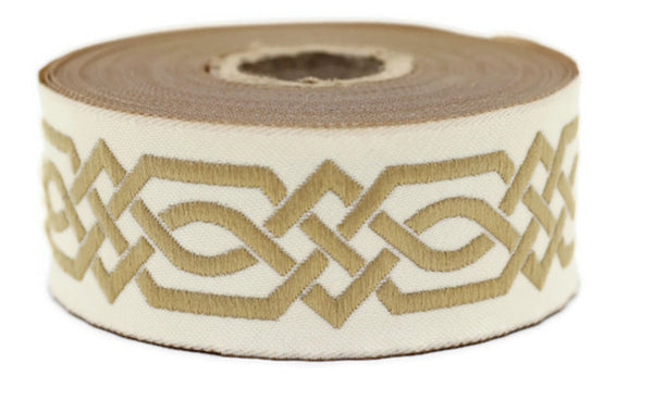 35 mm Golden Celtic Claddagh 1.37 (inch) | Celtic Ribbon | Embroidered Woven Ribbon | Jacquard Ribbon | 35mm Wide | 35272