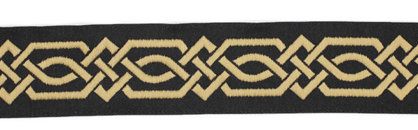 35 mm Gold-Black Celtic Claddagh 1.37 (inch) | Celtic Ribbon | Embroidered Woven Ribbon | Jacquard Ribbon | 35mm Wide | 35272
