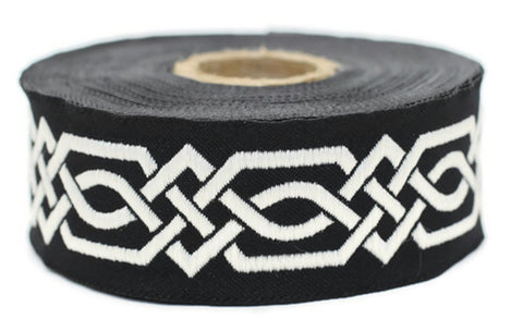 35 mm Silver-Black Celtic Claddagh 1.37 (inch) | Celtic Ribbon | Embroidered Woven Ribbon | Jacquard Ribbon | 35mm Wide | 35272