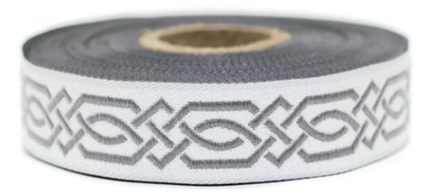 20 mm Gray Celtic Claddagh 0.78 (inch) | Celtic Ribbon | Embroidered Woven Ribbon | Jacquard Ribbon | 20 mm Wide | 20272