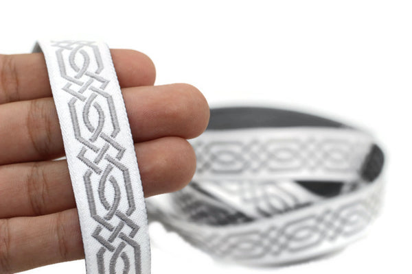 20 mm Gray Celtic Claddagh 0.78 (inch) | Celtic Ribbon | Embroidered Woven Ribbon | Jacquard Ribbon | 20 mm Wide | 20272
