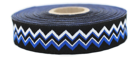 20 mm Blue Zigzag Ribbon  (0.78 inch) | Zigzag trim | Jacquard trim | Fabric wide trims | Craft supplie | Vintage trim | 20278