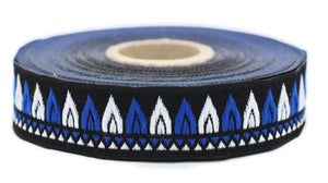 20 mm Blue Tepee Ribbon  (0.78 inch) | Tepee trim | Jacquard trim | Fabric wide trims | Craft supplies | Vintage trim | 20277