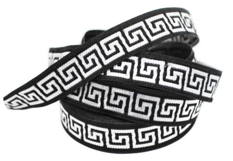 22 mm Silver&Black Jacquard ribbons 0.86 inches, Greek Key Jacquard trim, Sewing Trims, woven ribbons, collars supply, 22062