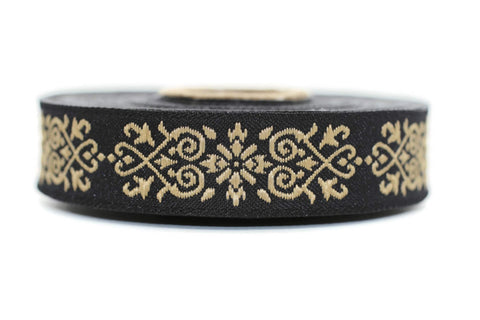 20mm Golden-Black Victorian Jade Jacquard Ribbon 0.78 inch | Embroidered Bordure | Fabric Tapestry for Embellishment Craft Home Decor |20271