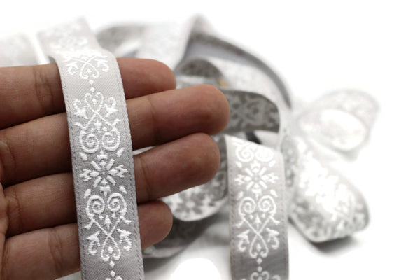20mm White-Gray Victorian Jade Jacquard Ribbon 0.78(inch) | Embroidered Bordure | Fabric Tapestry for Embellishment Craft Home Decor | 20271