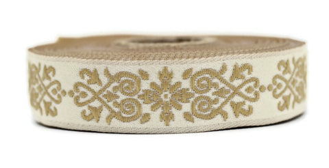 20 mm Golden Victorian Jade Jacquard Ribbon 0.78 (inch) | Embroidered Bordure | Fabric Tapestry for Embellishment Craft Home Decor | 20271