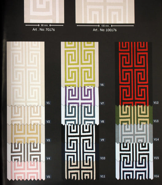 68 mm Greek Key Ribbon Trim (2.67 inch), Jacquard Trims for your Drapes, Curtains, Drapery Banding, Drapery Trim Tape V2 176