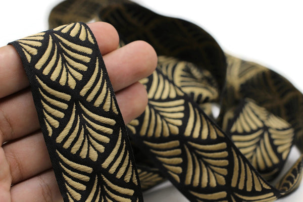 35 mm Golden Black Seashell  1.37 (inch) | SeaShell Ribbon | Embroidered Woven Seashell Ribbon | Jacquard Ribbon | 35mm Wide | 35273