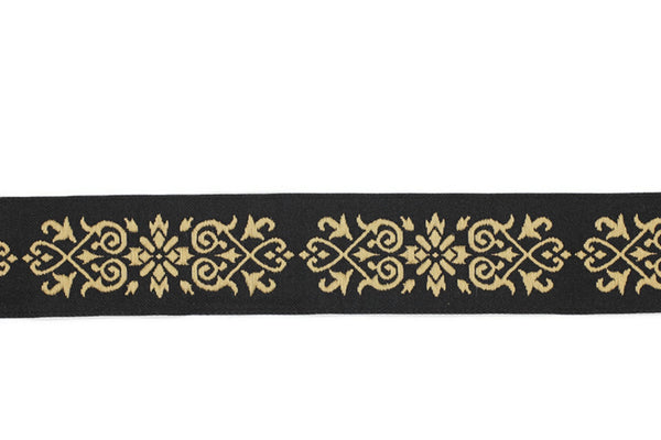 35mm Golden-Black Victorian Jade Jacquard Ribbon 1.37 inch | Embroidered Bordure | Fabric Tapestry for Embellishment Craft Home Decor |35271