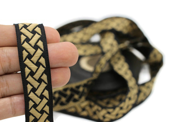 20mm Golden-Black Knot 0.78 (inch) | Jacquard Trim | Embroidered Woven Ribbon | Jacquard Ribbon | Sewing Trim | 20 mm Wide | 20274