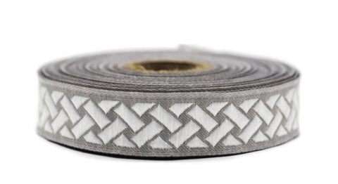 20mm White-Gray Knot 0.78 (inch) | Jacquard Trim | Embroidered Woven Ribbon | Jacquard Ribbon | Sewing Trim | 20 mm Wide | 20274