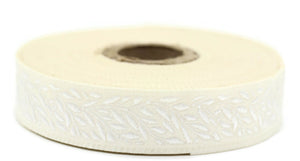 20mm White Leaf Tendril 0.78(inch) | Jacquard Trim | Leaf Tendril Ribbon | Tendril Ribbon | Jacquard Ribbon | Sewing Trim | 20mm Wide |20270