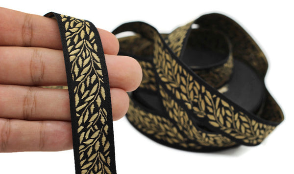 20mm Golden-Black Leaf Tendril 0.78 (inch) | Jacquard Trim | Leaf Tendril Ribbon | Jacquard Ribbon | Sewing Trim | 20mm Wide | 20270