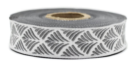 20 mm Gray Seashell 0.78 (inch) | SeaShell Ribbon | Embroidered Woven Seashell Ribbon | Jacquard Ribbon | 20 mm Wide | 20273