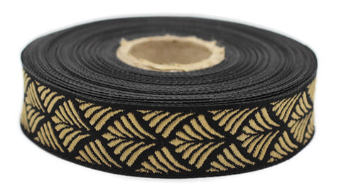 20 mm Golden-Black Seashell 0.78 (inch) | SeaShell Ribbon | Embroidered Woven Seashell Ribbon | Jacquard Ribbon | 20 mm Wide | 20273