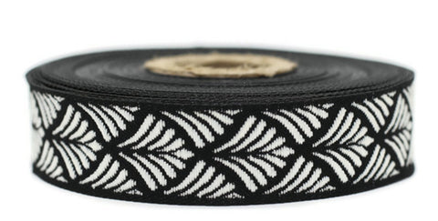 20 mm Silver-Black Seashell 0.78 (inch) | SeaShell Ribbon | Embroidered Woven Seashell Ribbon | Jacquard Ribbon | 20 mm Wide | 20273