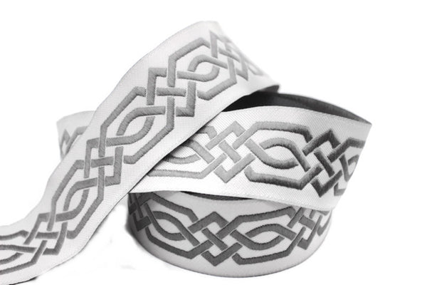 35 mm Gray Celtic Claddagh 1.37 (inch) | Celtic Ribbon | Embroidered Woven Ribbon | Jacquard Ribbon | 35mm Wide | 35272