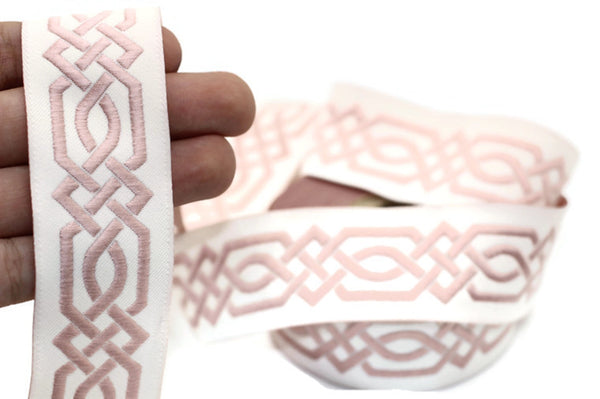 35 mm Pink Celtic Claddagh 1.37 (inch) | Celtic Ribbon | Embroidered Woven Ribbon | Jacquard Ribbon | 35mm Wide | 35272