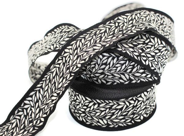 35 mm Silver-Black Leaf Tendril 1.37 (inch) | Jacquard Trim | Leaf Tendril Ribbon | Tendril Ribbon | Jacquard Ribbon | 35mm Wide | 35270