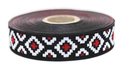 20 mm Red Mosaic Ribbon  (0.78 inch) | Mosaic trim | Jacquard ribbon trim | Fabric wide trims | Craft supplie | Vintage trim | 20280