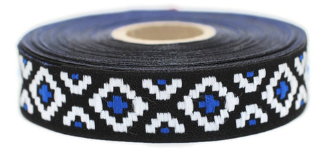 20 mm Blue Mosaic Ribbon  (0.78 inch) | Mosaic trim | Jacquard trim | Fabric wide trims | Craft supplie | Vintage trim | 20280
